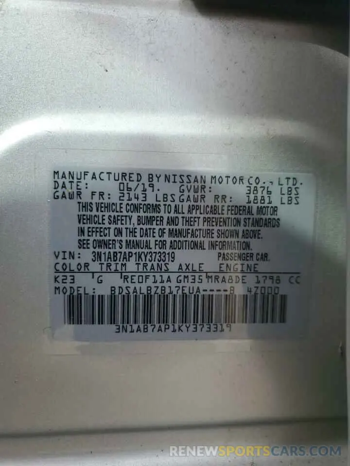 12 Photograph of a damaged car 3N1AB7AP1KY373319 NISSAN SENTRA 2019