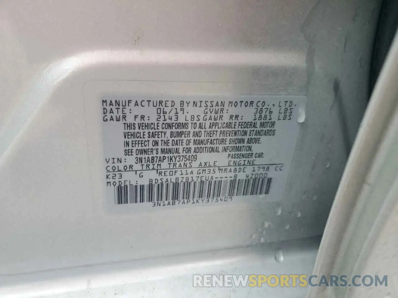 12 Photograph of a damaged car 3N1AB7AP1KY375409 NISSAN SENTRA 2019