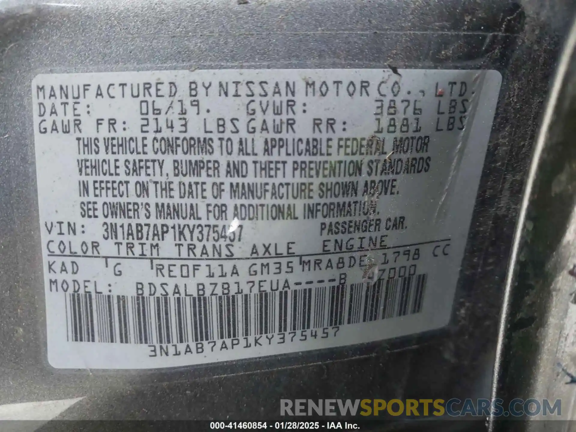 9 Photograph of a damaged car 3N1AB7AP1KY375457 NISSAN SENTRA 2019