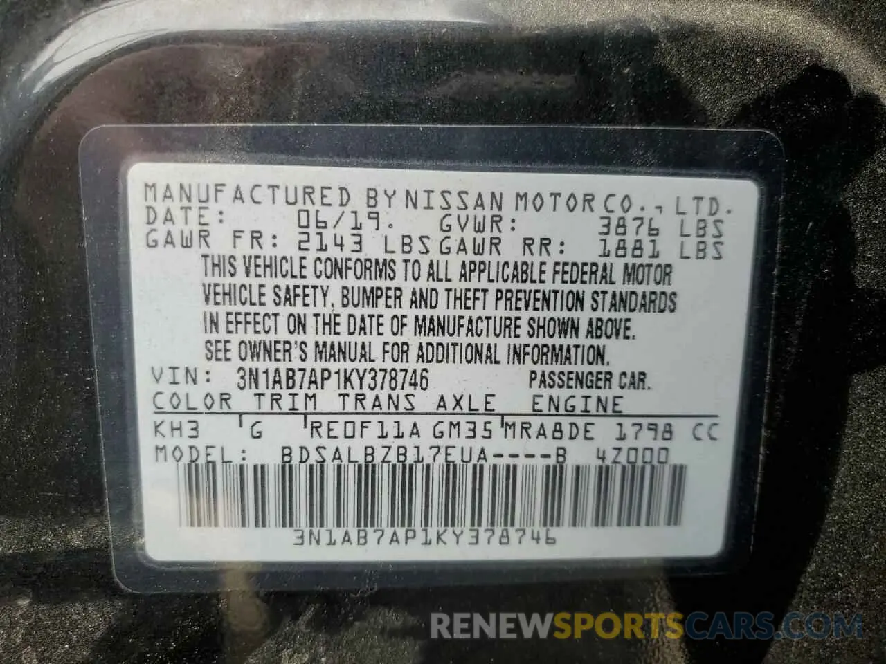12 Photograph of a damaged car 3N1AB7AP1KY378746 NISSAN SENTRA 2019