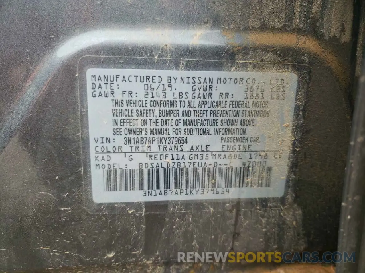 15 Photograph of a damaged car 3N1AB7AP1KY379654 NISSAN SENTRA 2019