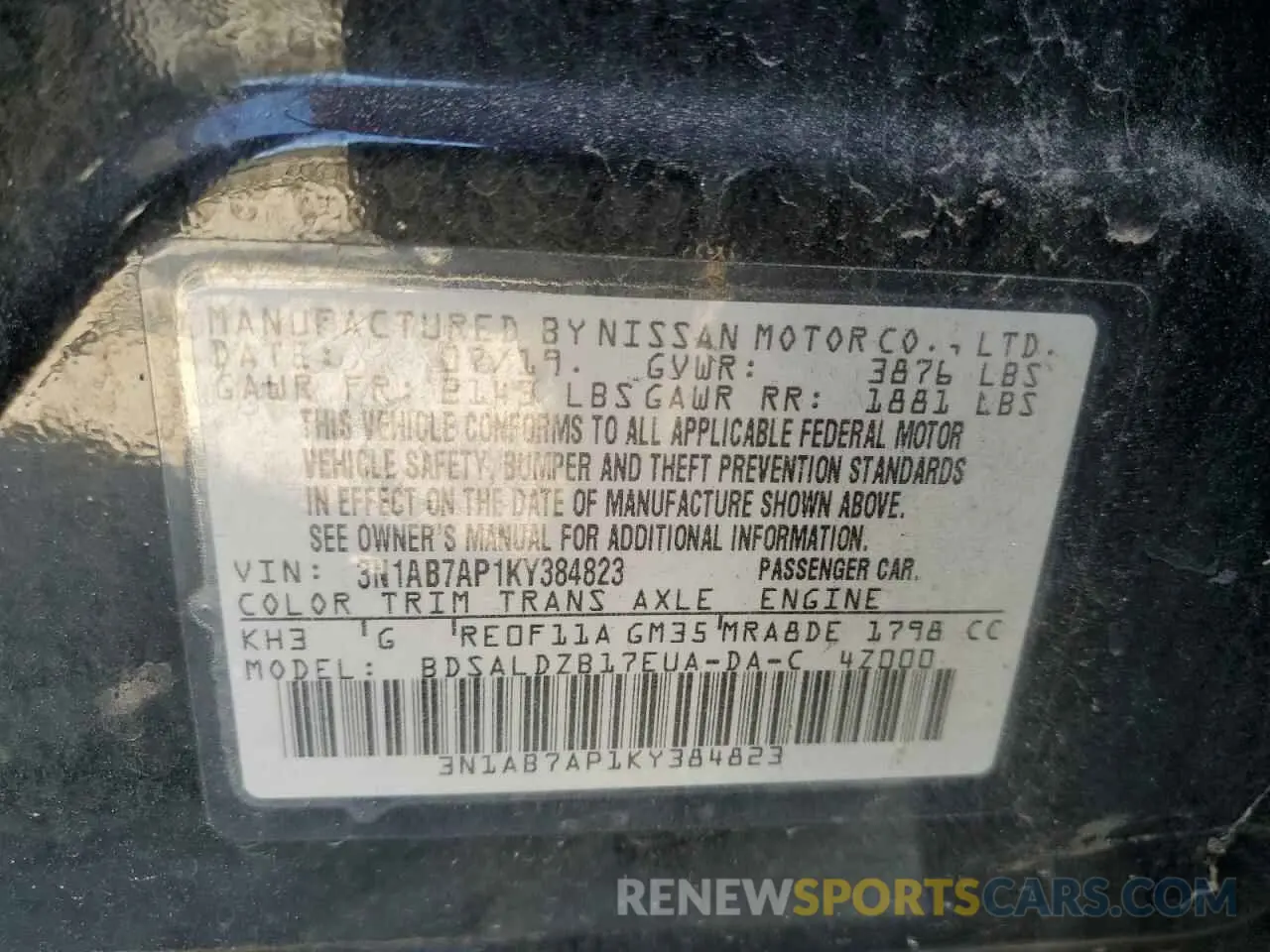 12 Photograph of a damaged car 3N1AB7AP1KY384823 NISSAN SENTRA 2019