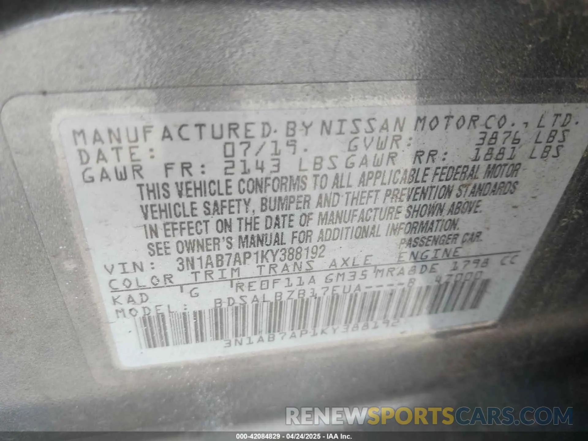 9 Photograph of a damaged car 3N1AB7AP1KY388192 NISSAN SENTRA 2019