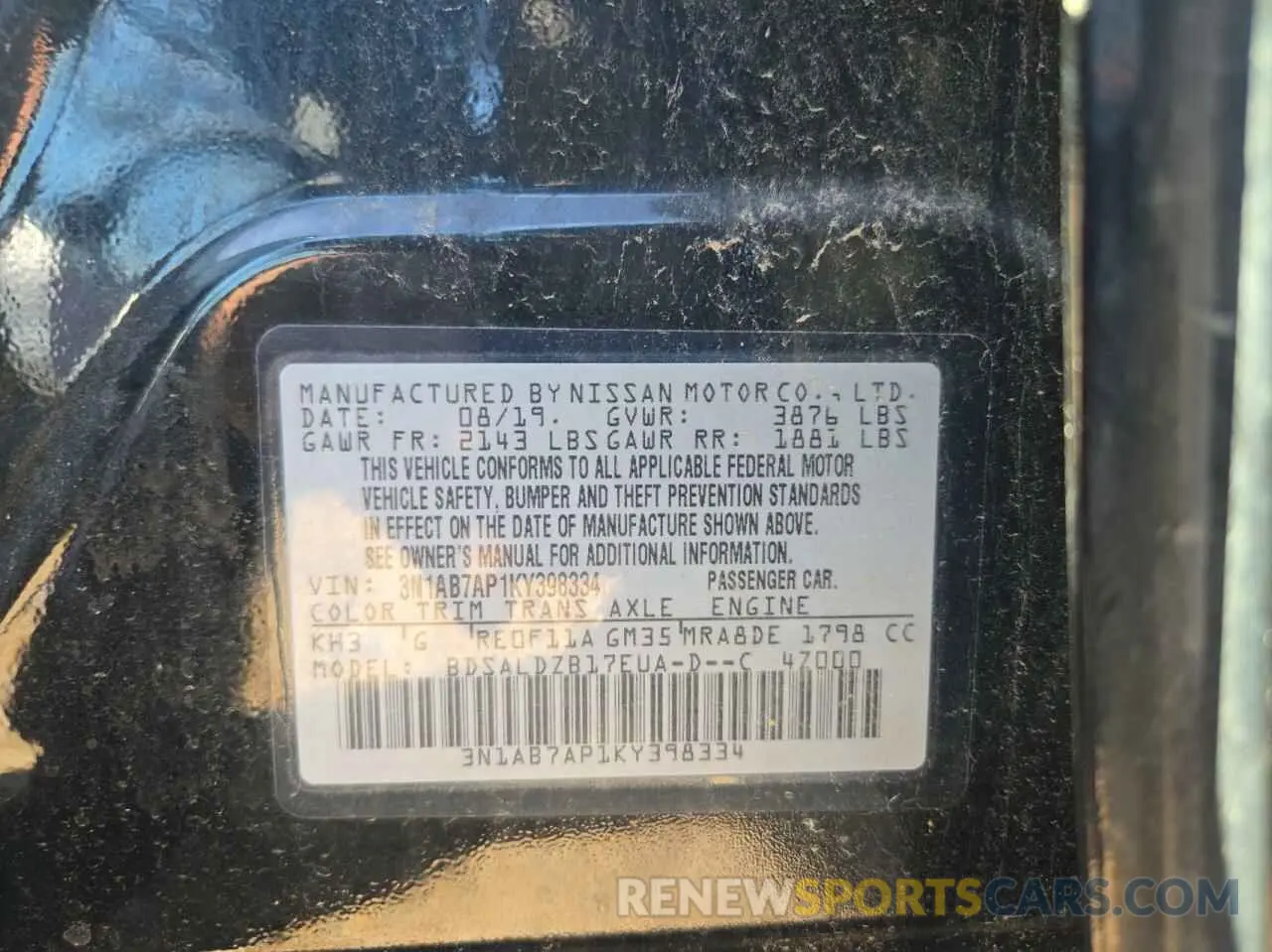 10 Photograph of a damaged car 3N1AB7AP1KY398334 NISSAN SENTRA 2019