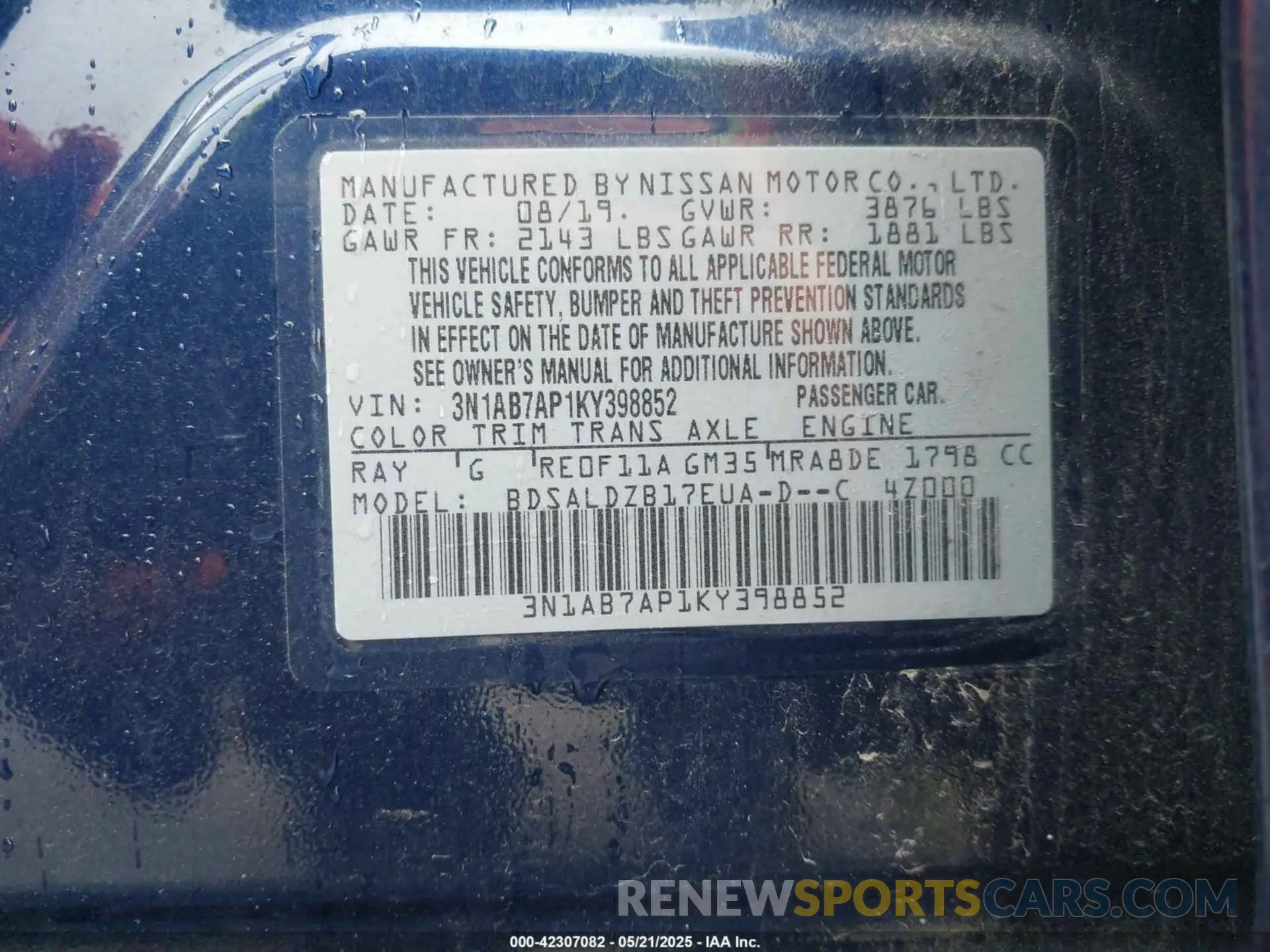 9 Photograph of a damaged car 3N1AB7AP1KY398852 NISSAN SENTRA 2019