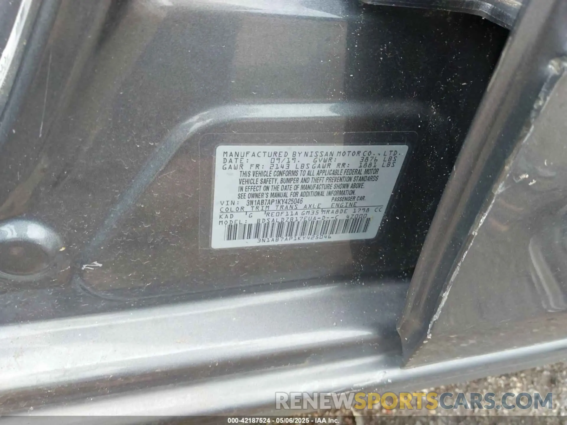 9 Photograph of a damaged car 3N1AB7AP1KY425046 NISSAN SENTRA 2019