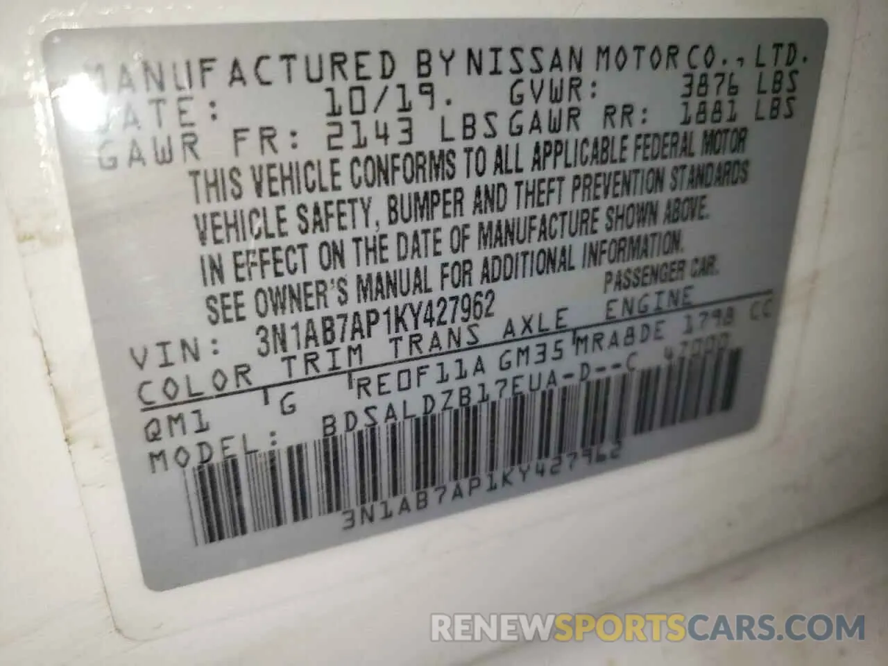 12 Photograph of a damaged car 3N1AB7AP1KY427962 NISSAN SENTRA 2019