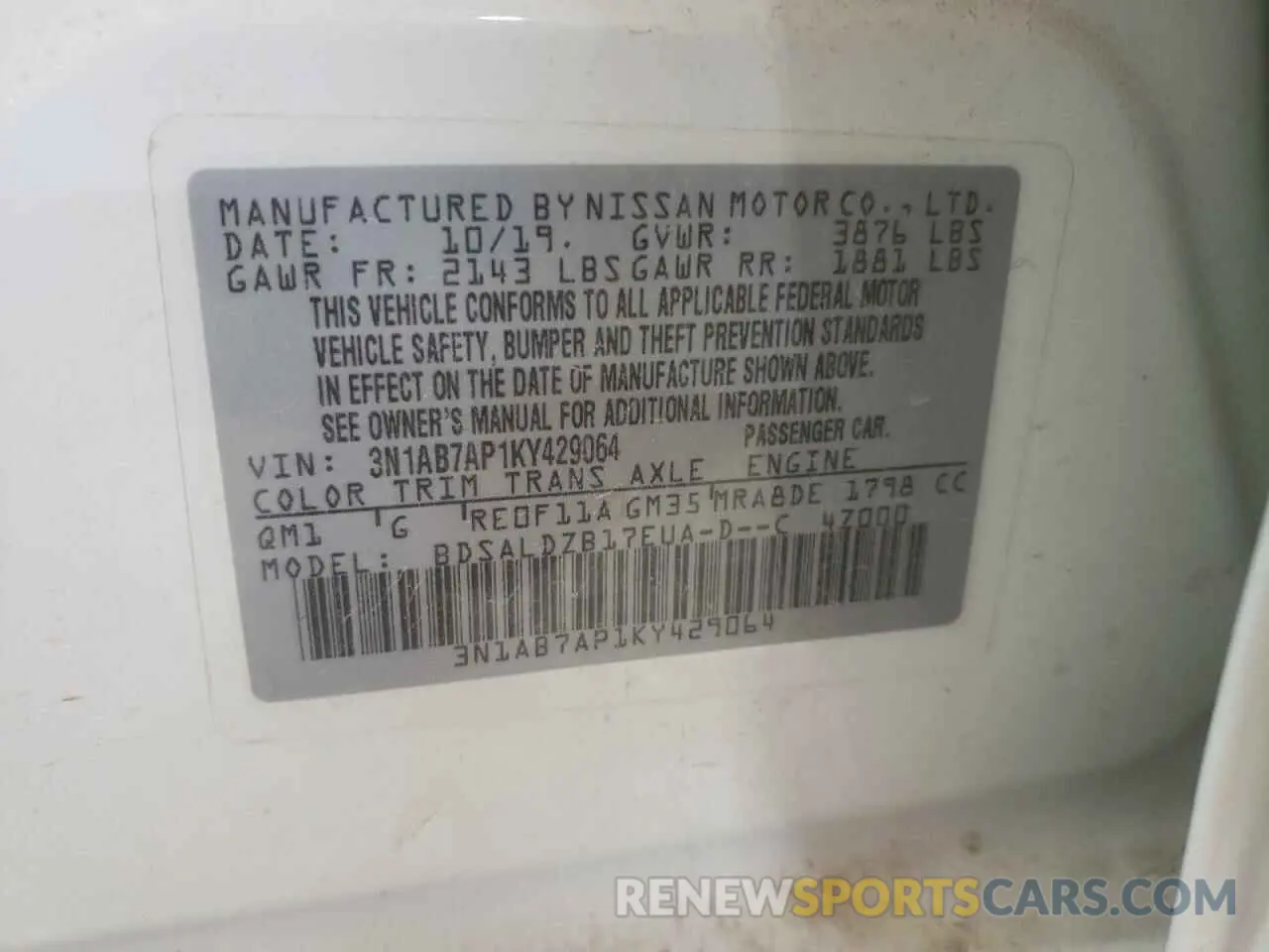 13 Photograph of a damaged car 3N1AB7AP1KY429064 NISSAN SENTRA 2019