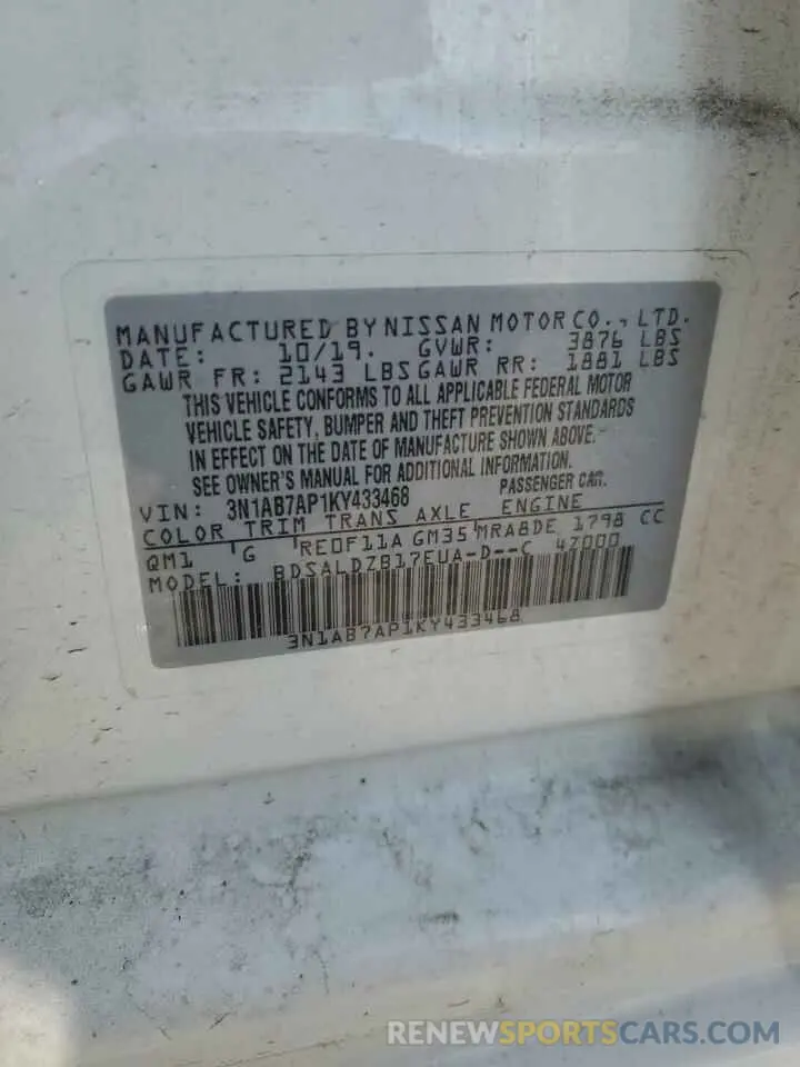 12 Photograph of a damaged car 3N1AB7AP1KY433468 NISSAN SENTRA 2019