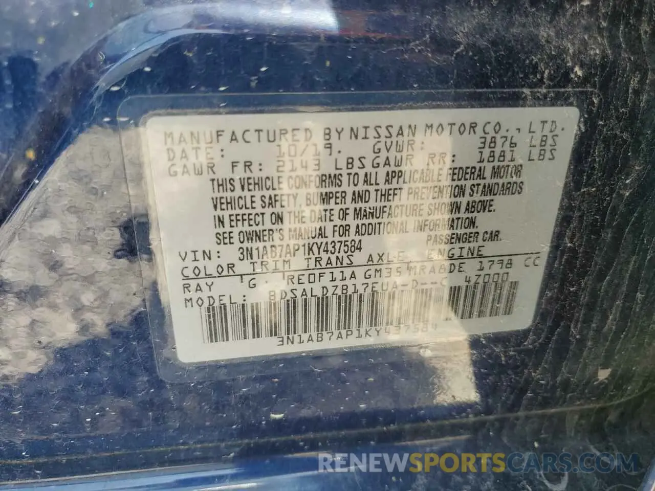 12 Photograph of a damaged car 3N1AB7AP1KY437584 NISSAN SENTRA 2019