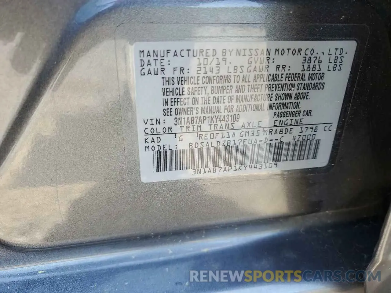 14 Photograph of a damaged car 3N1AB7AP1KY443109 NISSAN SENTRA 2019