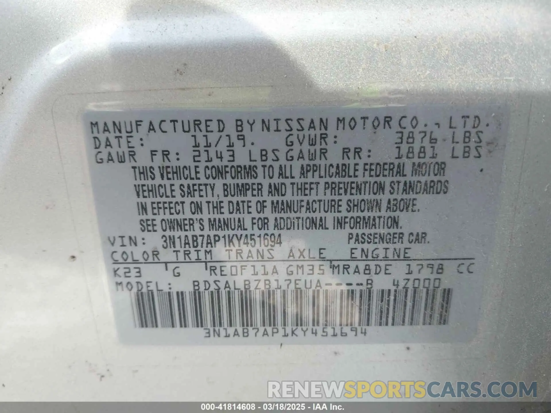9 Photograph of a damaged car 3N1AB7AP1KY451694 NISSAN SENTRA 2019