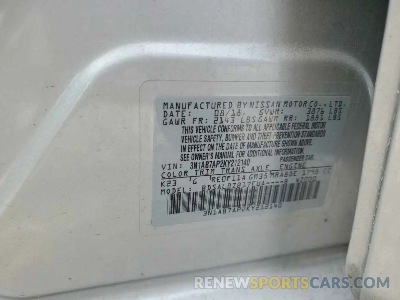14 Photograph of a damaged car 3N1AB7AP2KY212140 NISSAN SENTRA 2019