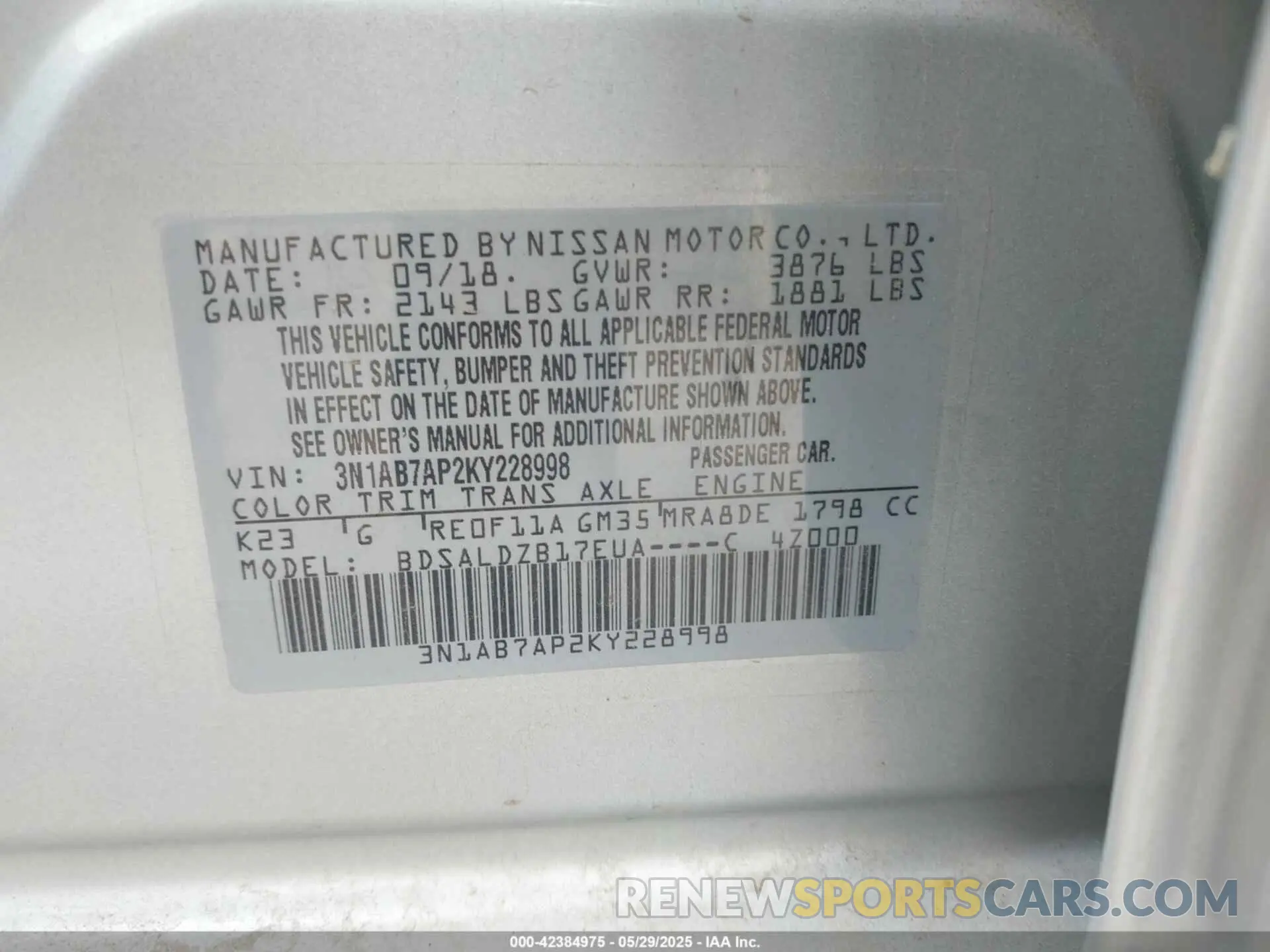 9 Photograph of a damaged car 3N1AB7AP2KY228998 NISSAN SENTRA 2019