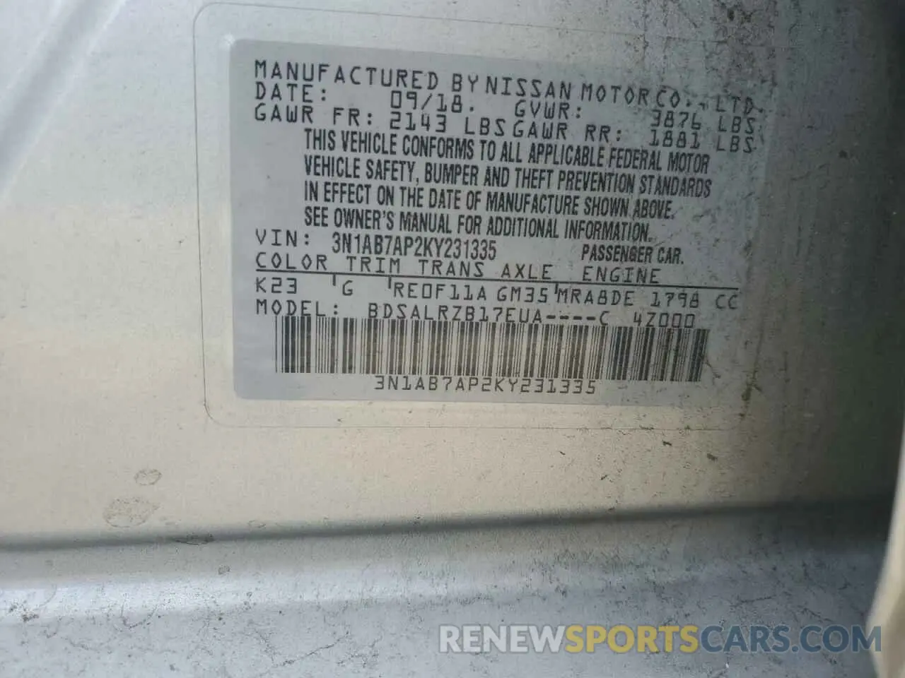 12 Photograph of a damaged car 3N1AB7AP2KY231335 NISSAN SENTRA 2019