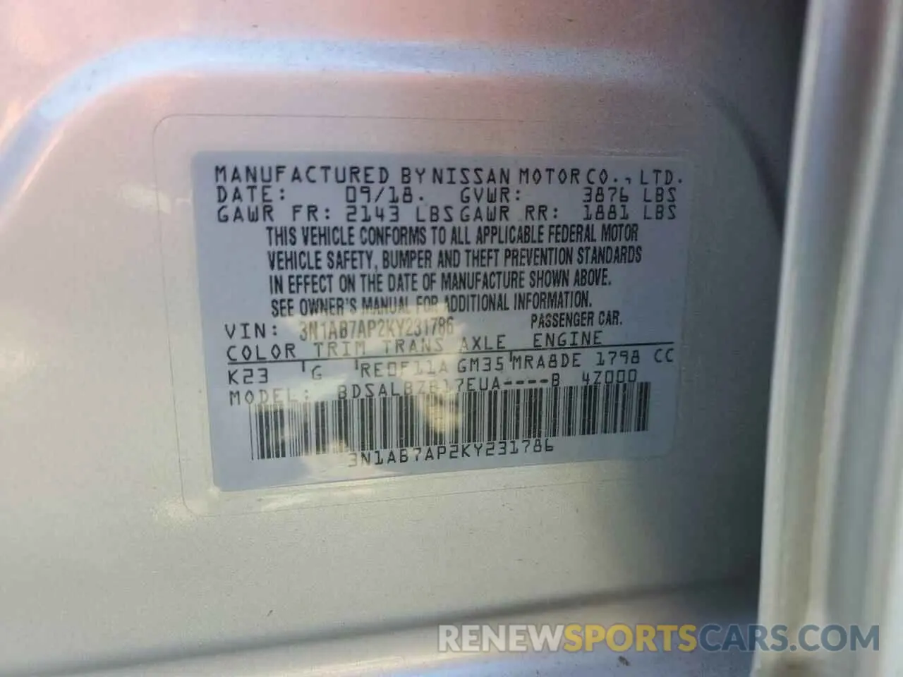 14 Photograph of a damaged car 3N1AB7AP2KY231786 NISSAN SENTRA 2019