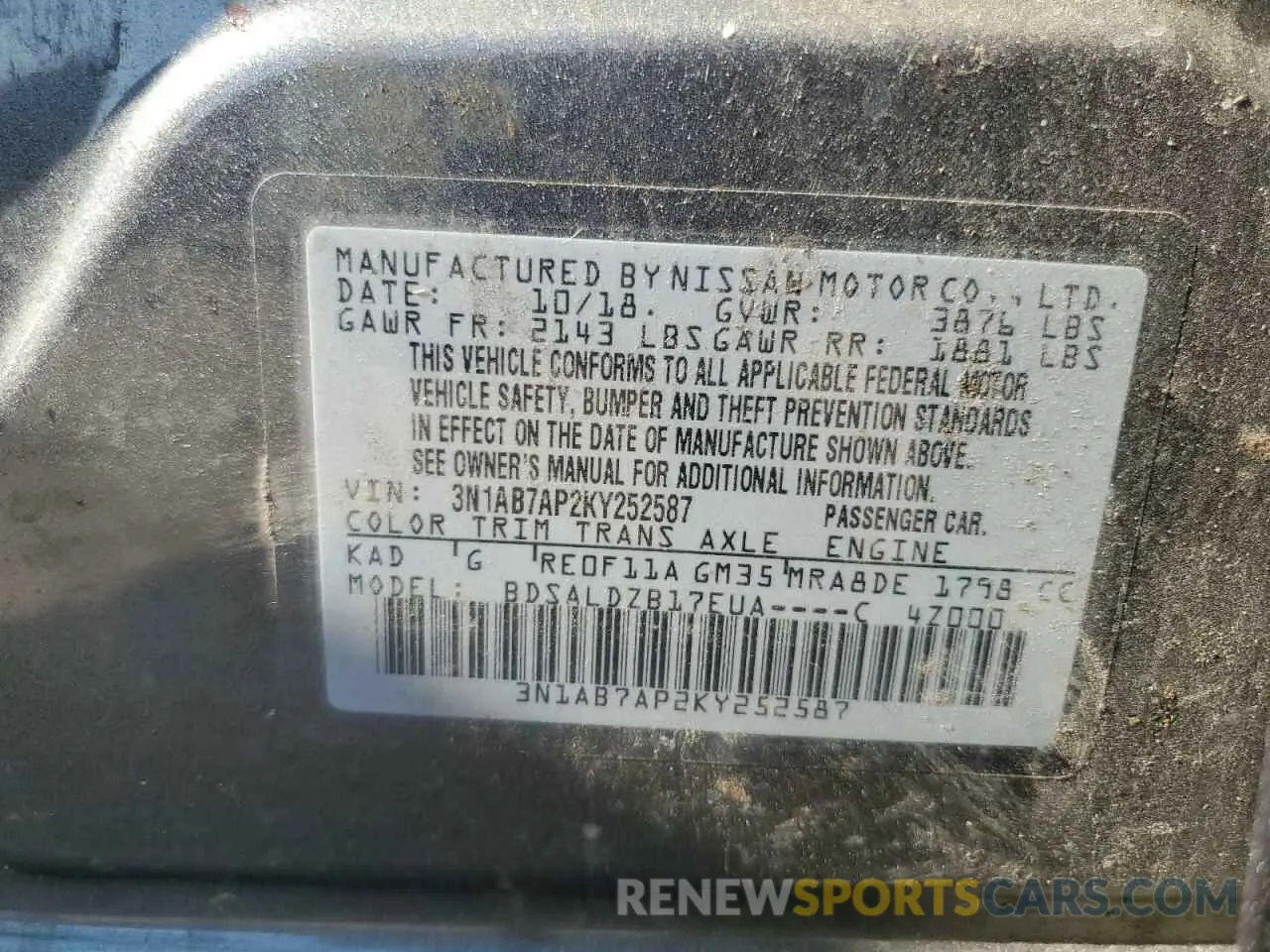 12 Photograph of a damaged car 3N1AB7AP2KY252587 NISSAN SENTRA 2019