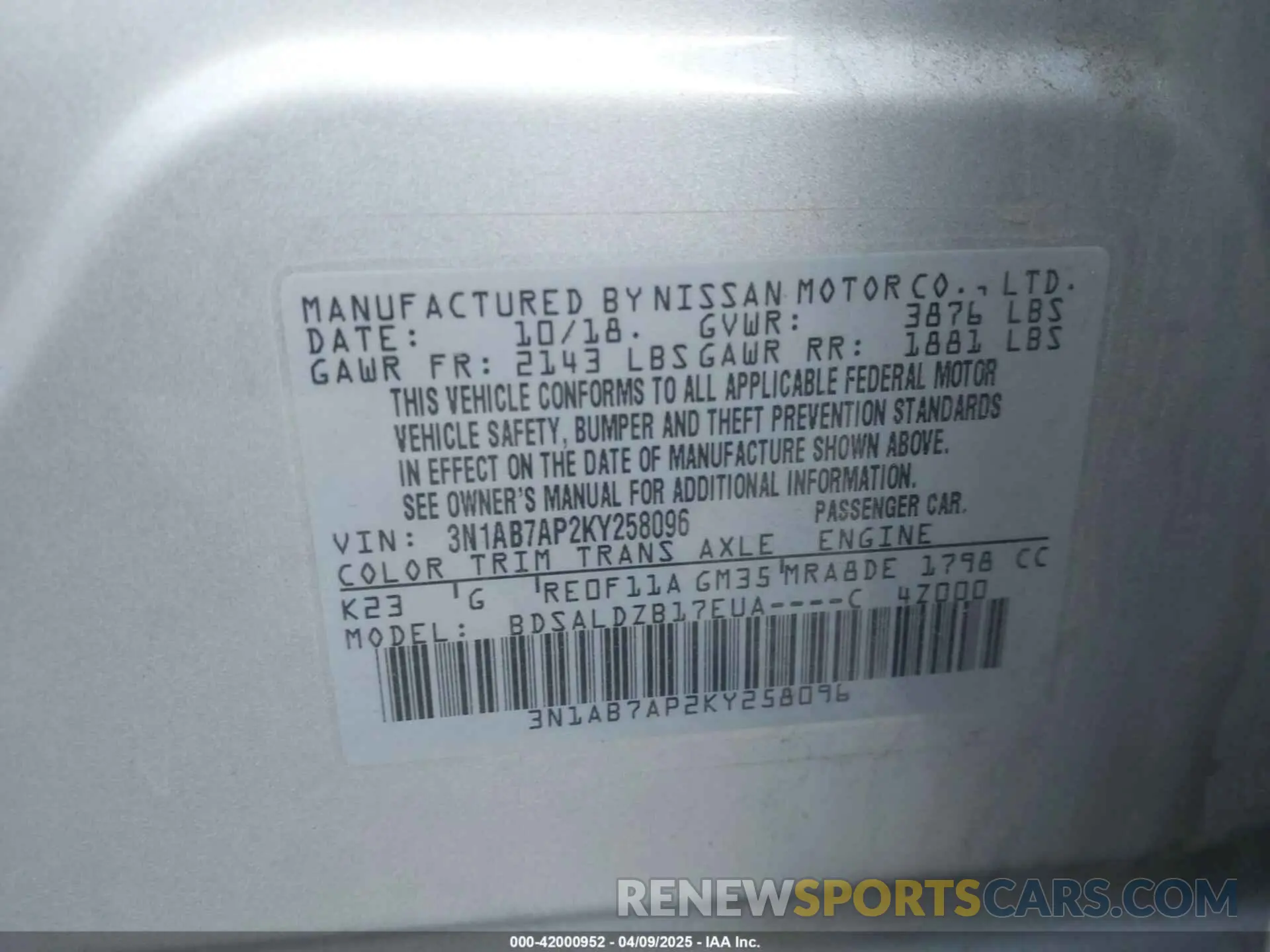 9 Photograph of a damaged car 3N1AB7AP2KY258096 NISSAN SENTRA 2019