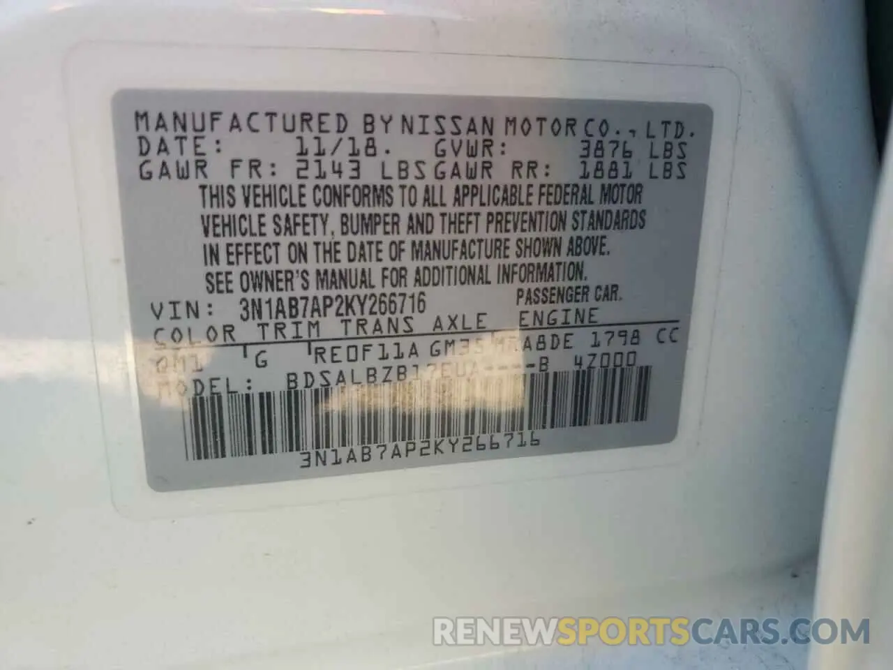 12 Photograph of a damaged car 3N1AB7AP2KY266716 NISSAN SENTRA 2019