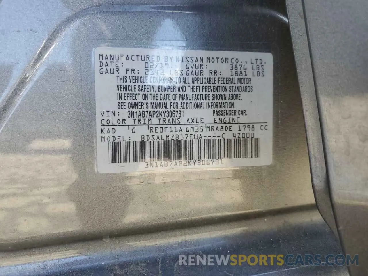 12 Photograph of a damaged car 3N1AB7AP2KY306731 NISSAN SENTRA 2019