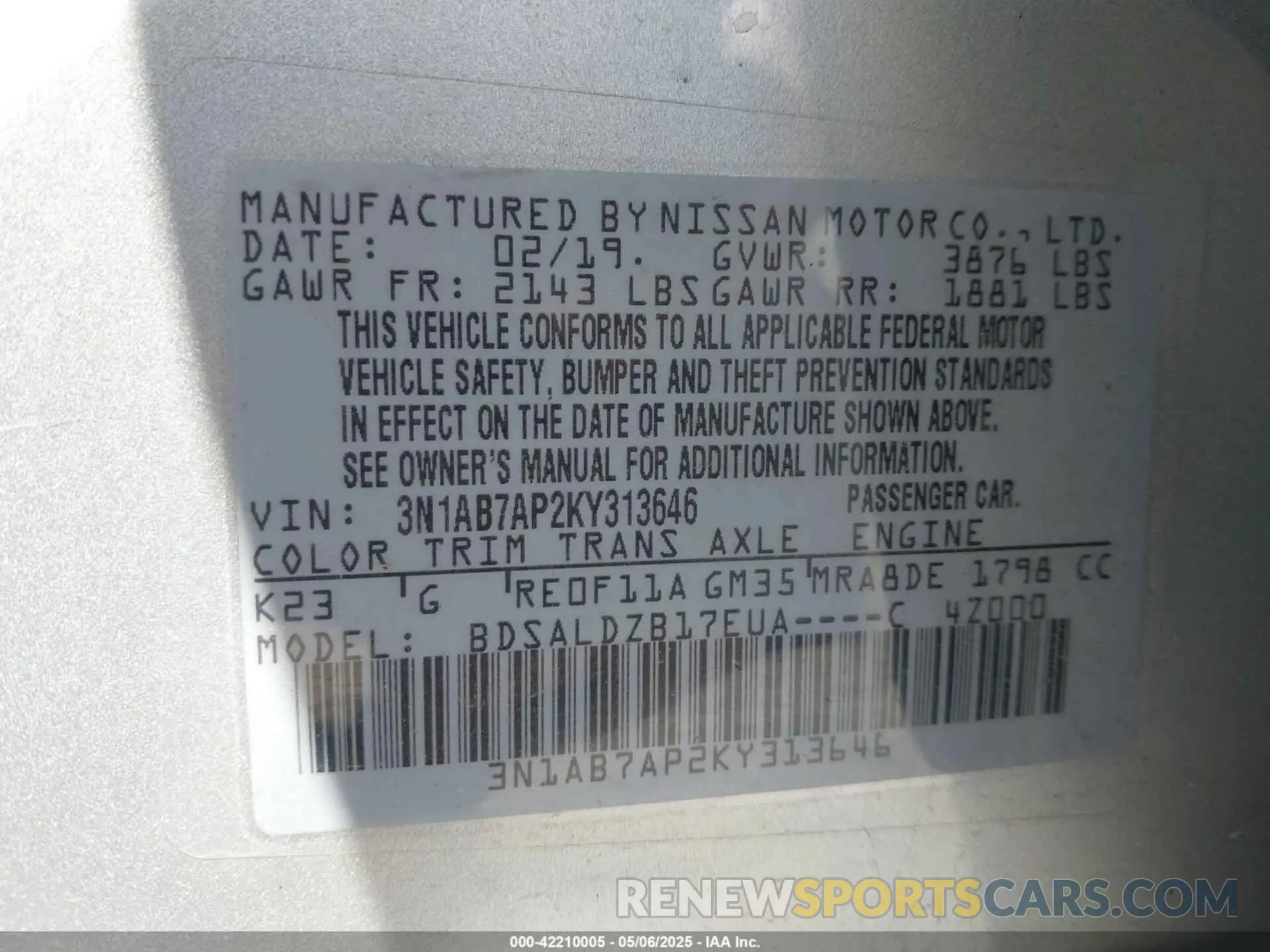 9 Photograph of a damaged car 3N1AB7AP2KY313646 NISSAN SENTRA 2019