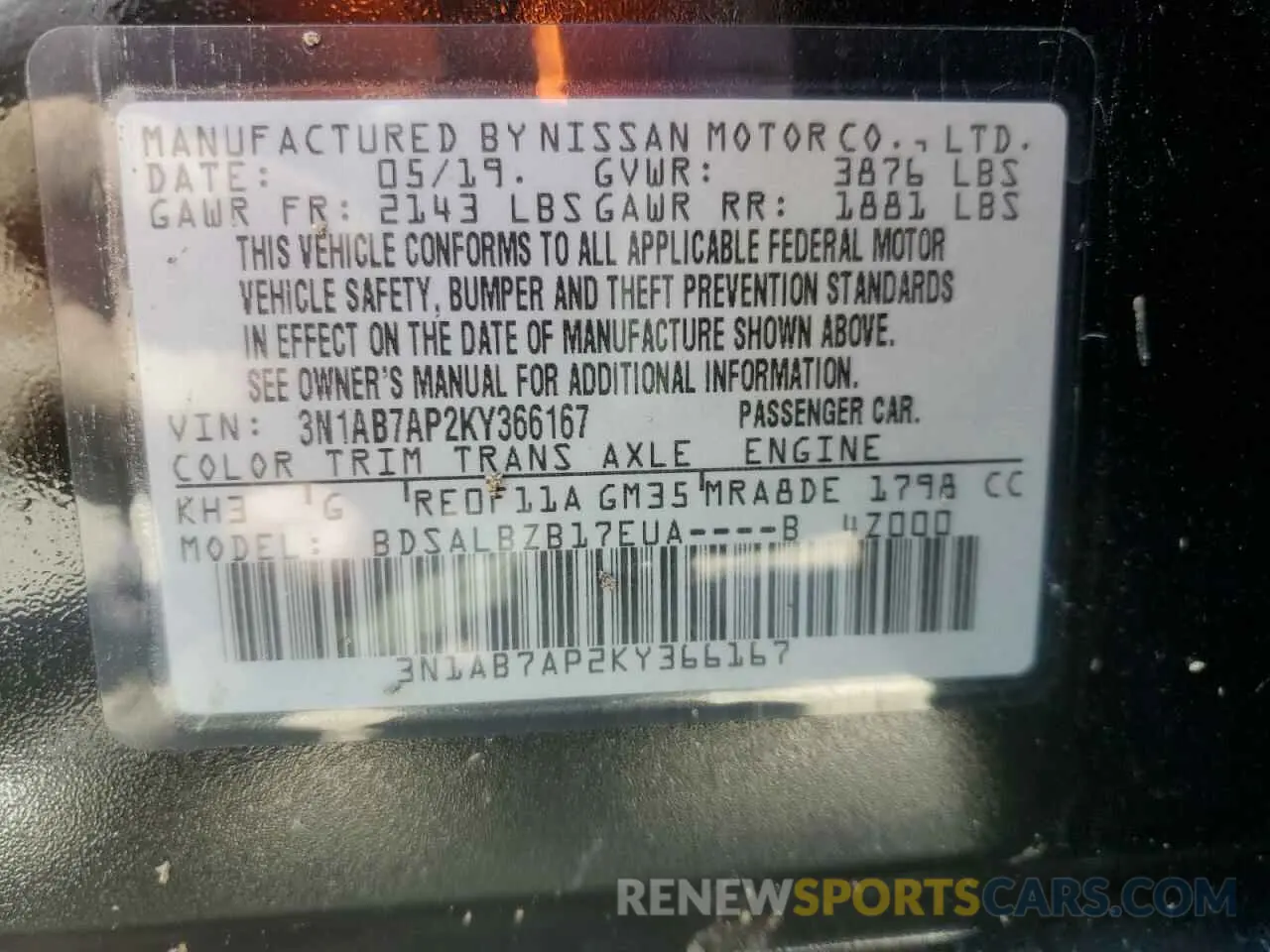 13 Photograph of a damaged car 3N1AB7AP2KY366167 NISSAN SENTRA 2019