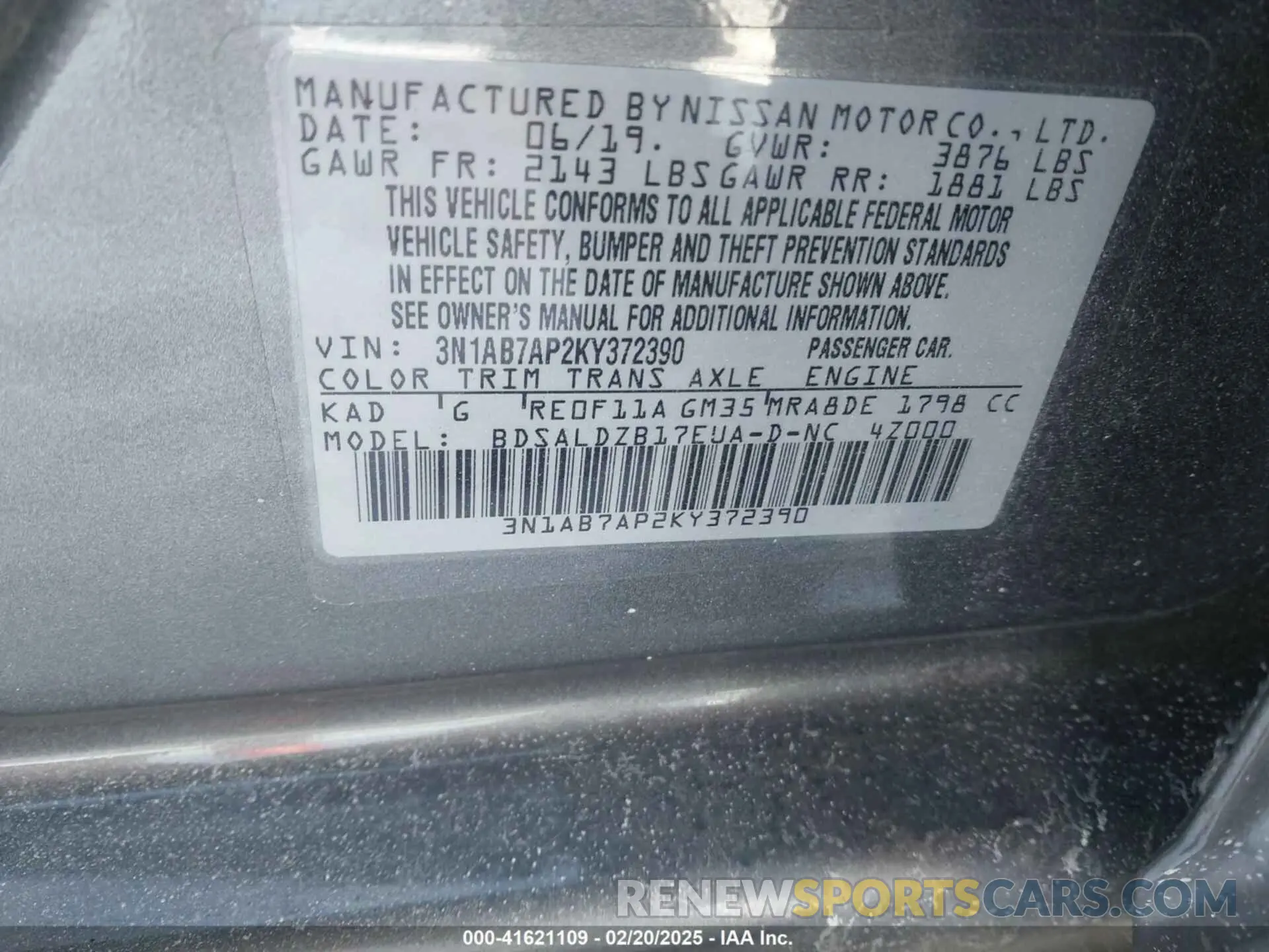 9 Photograph of a damaged car 3N1AB7AP2KY372390 NISSAN SENTRA 2019