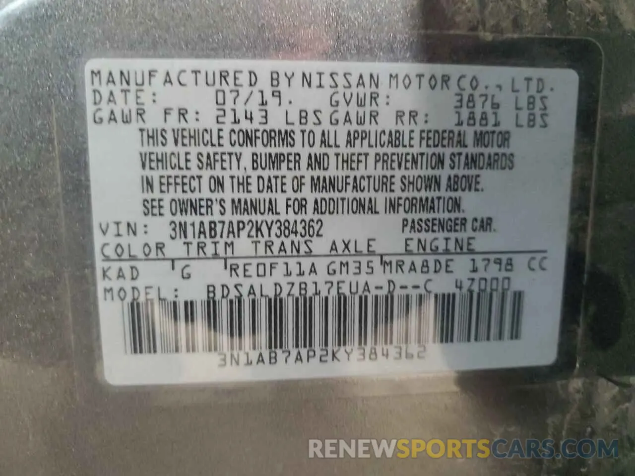 12 Photograph of a damaged car 3N1AB7AP2KY384362 NISSAN SENTRA 2019