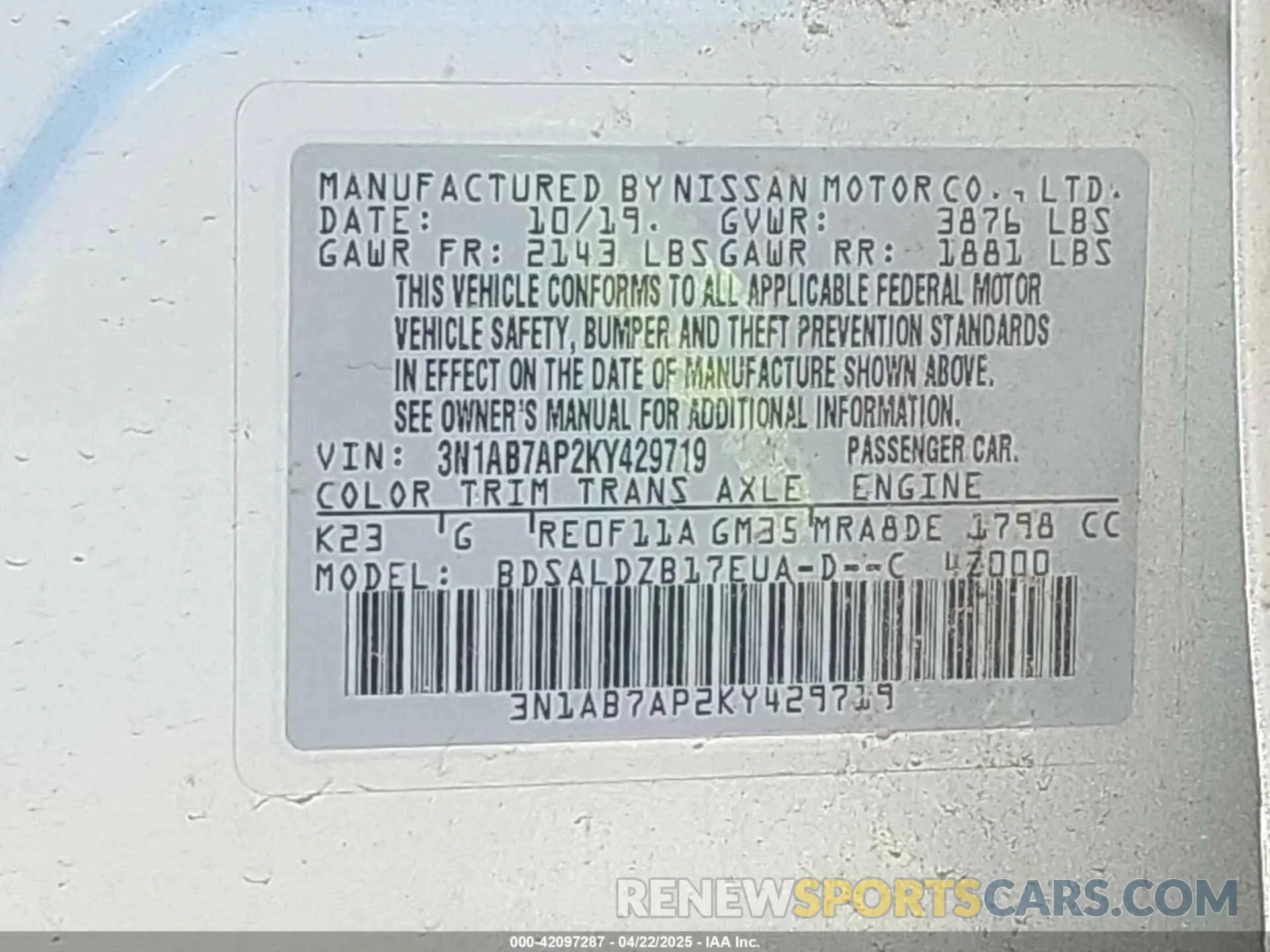 9 Photograph of a damaged car 3N1AB7AP2KY429719 NISSAN SENTRA 2019