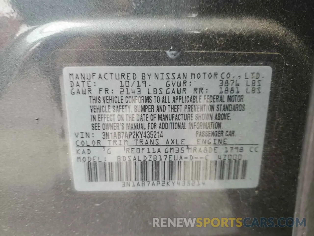 12 Photograph of a damaged car 3N1AB7AP2KY435214 NISSAN SENTRA 2019