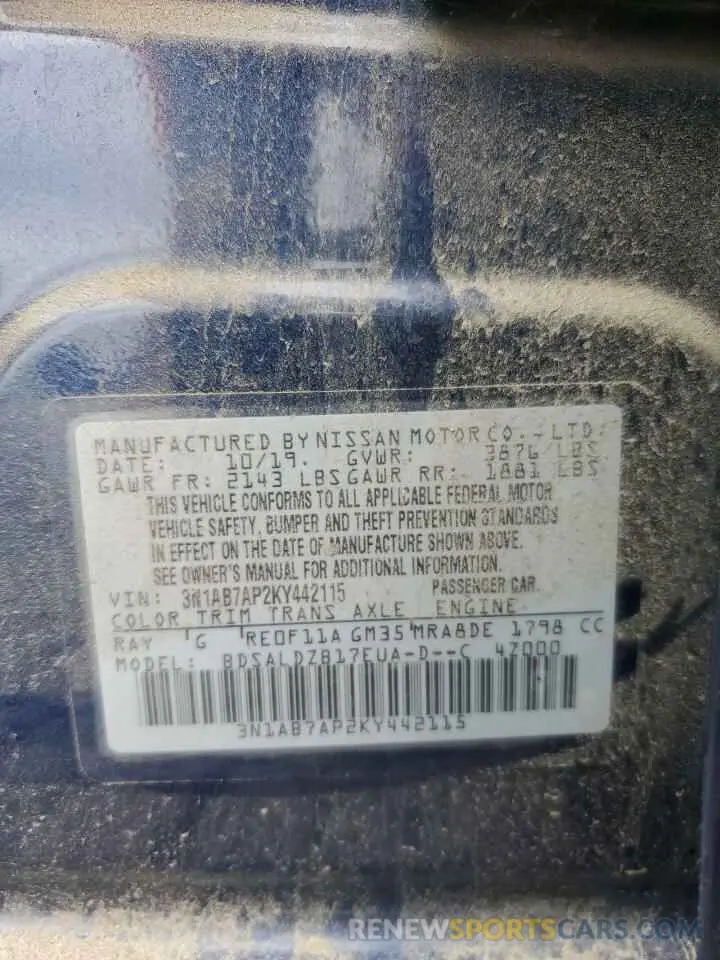 12 Photograph of a damaged car 3N1AB7AP2KY442115 NISSAN SENTRA 2019