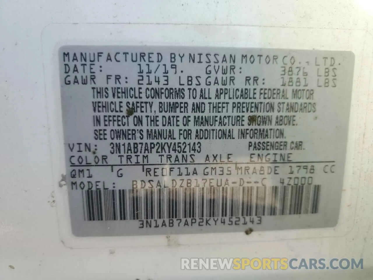 12 Photograph of a damaged car 3N1AB7AP2KY452143 NISSAN SENTRA 2019