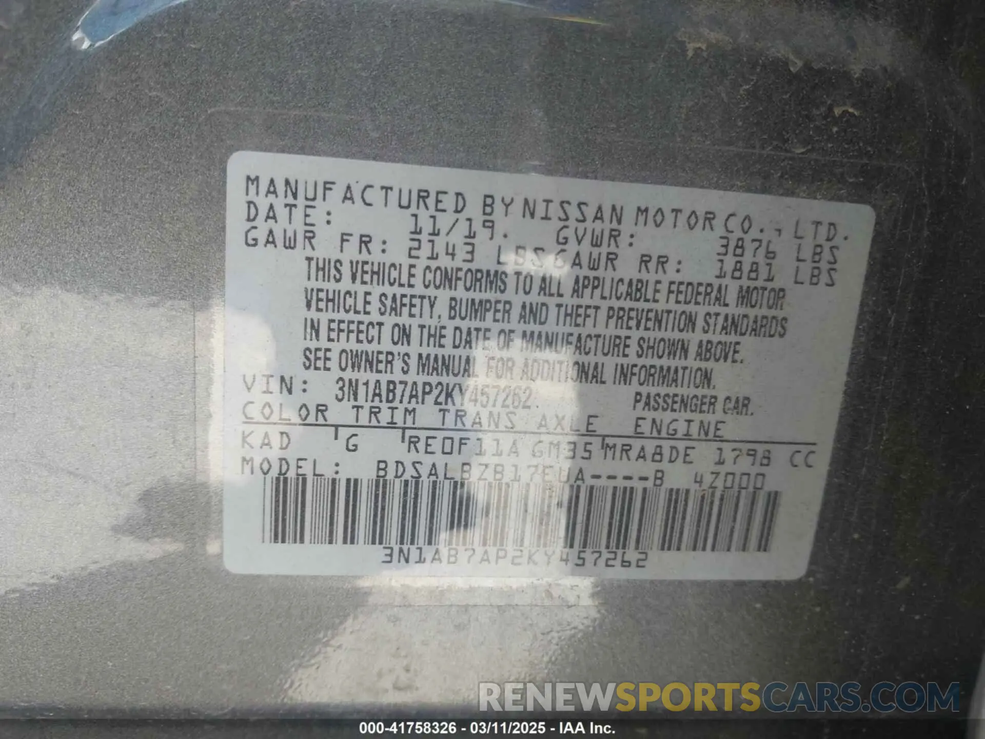 9 Photograph of a damaged car 3N1AB7AP2KY457262 NISSAN SENTRA 2019