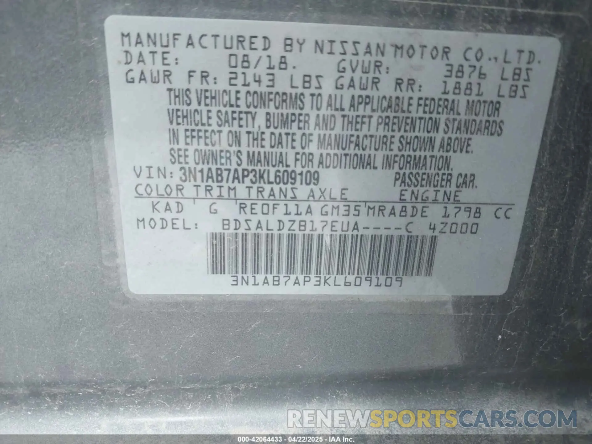 9 Photograph of a damaged car 3N1AB7AP3KL609109 NISSAN SENTRA 2019
