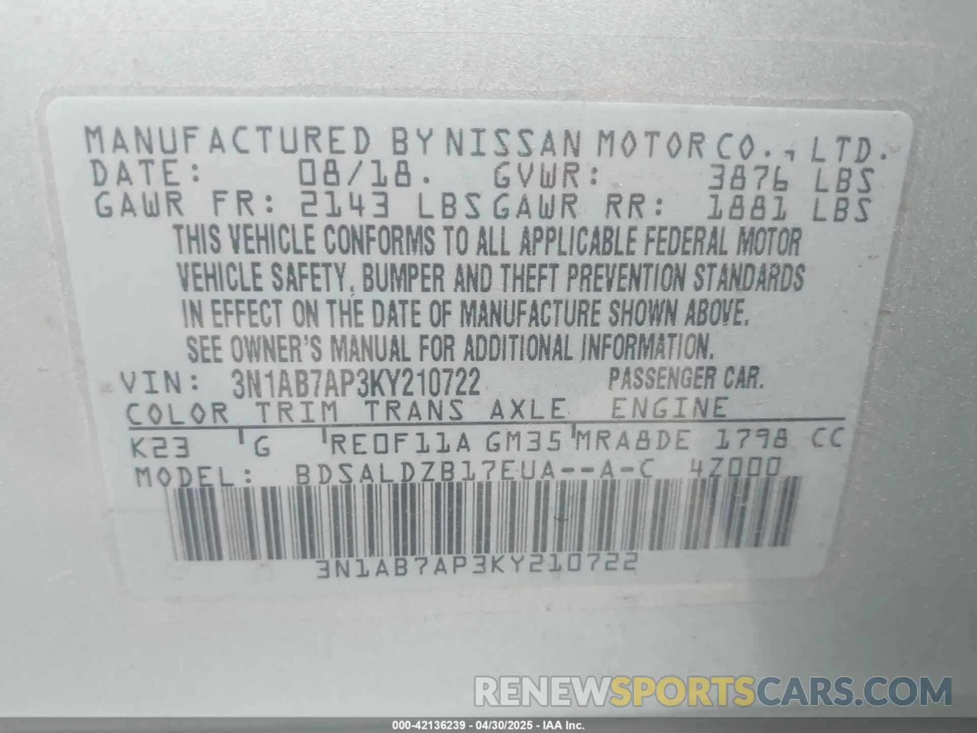 9 Photograph of a damaged car 3N1AB7AP3KY210722 NISSAN SENTRA 2019