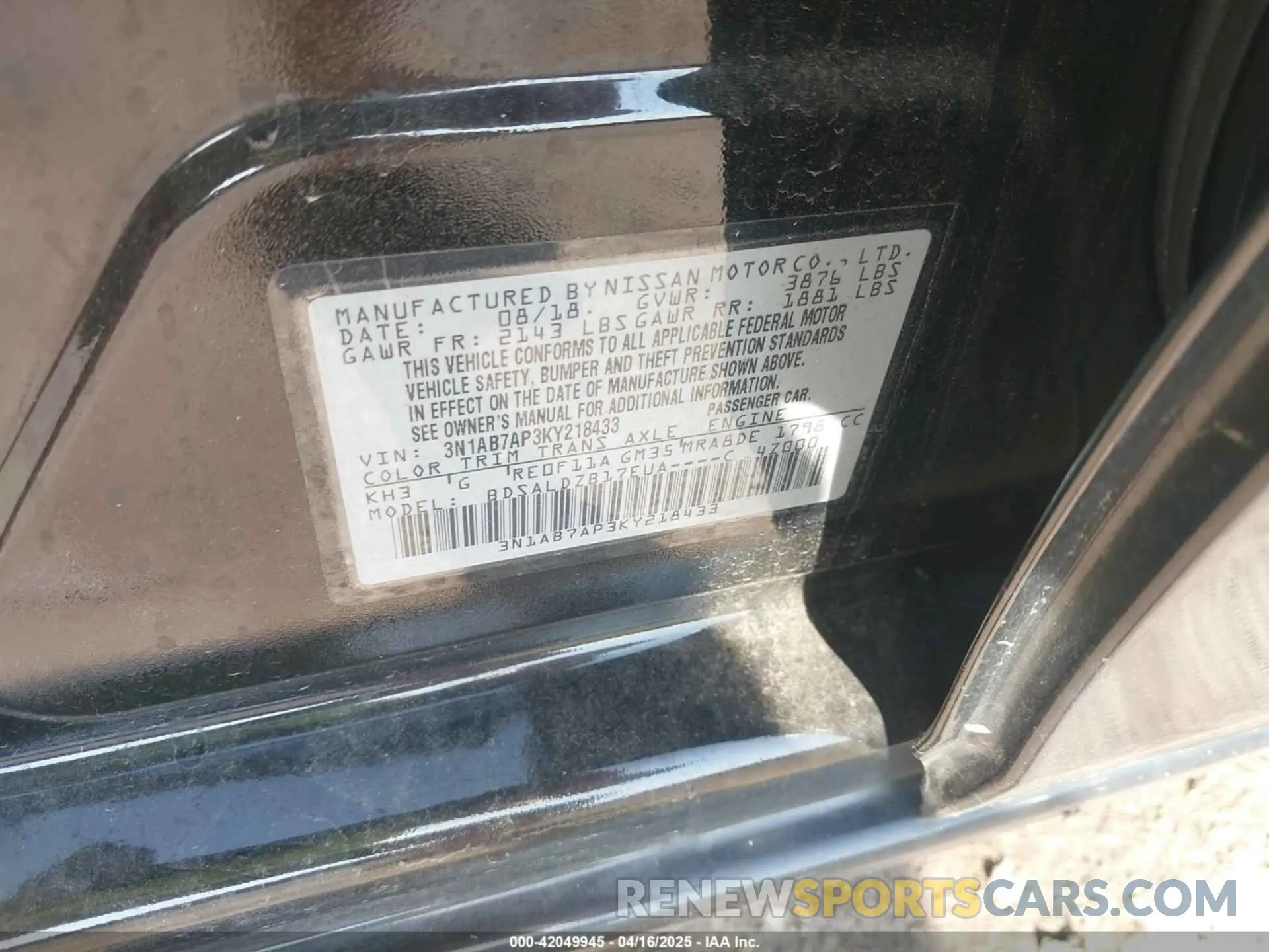 9 Photograph of a damaged car 3N1AB7AP3KY218433 NISSAN SENTRA 2019
