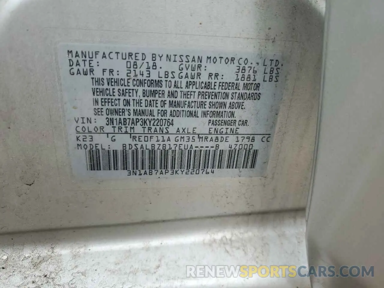12 Photograph of a damaged car 3N1AB7AP3KY220764 NISSAN SENTRA 2019