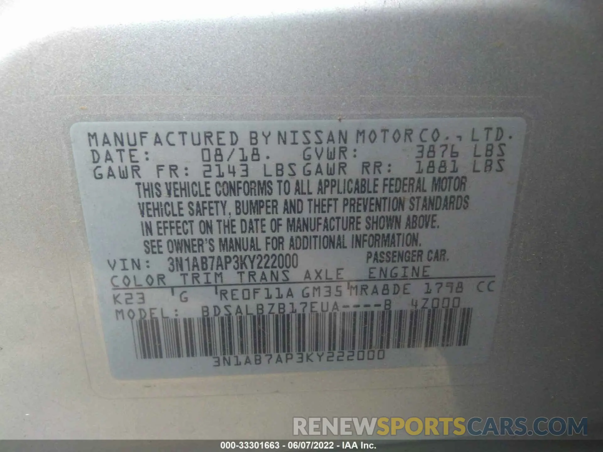 9 Photograph of a damaged car 3N1AB7AP3KY222000 NISSAN SENTRA 2019