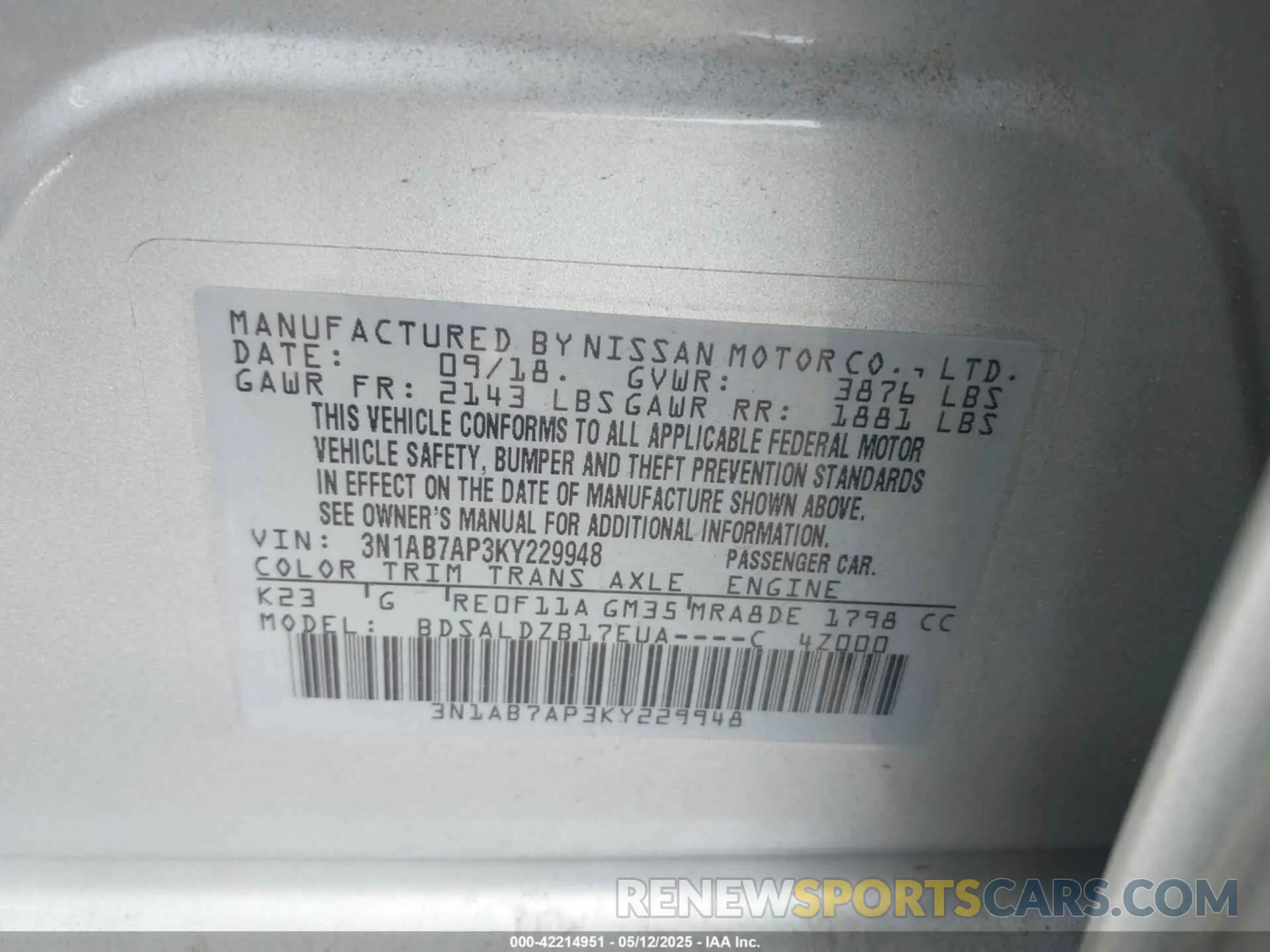 9 Photograph of a damaged car 3N1AB7AP3KY229948 NISSAN SENTRA 2019