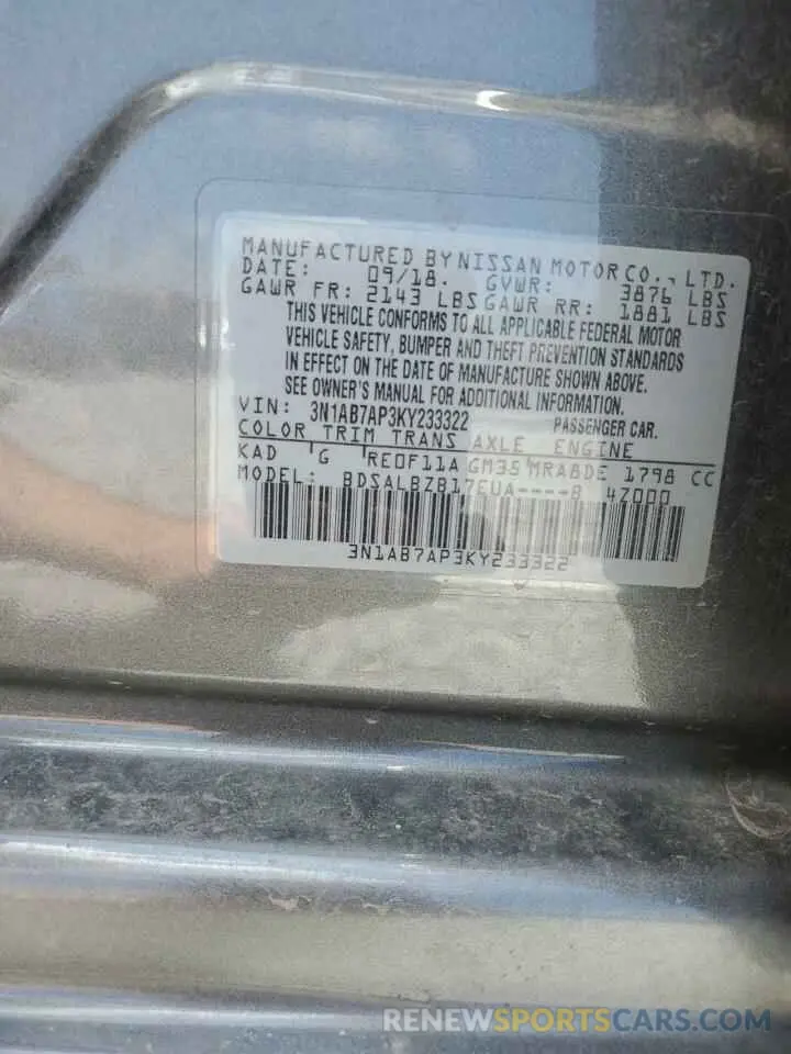 12 Photograph of a damaged car 3N1AB7AP3KY233322 NISSAN SENTRA 2019