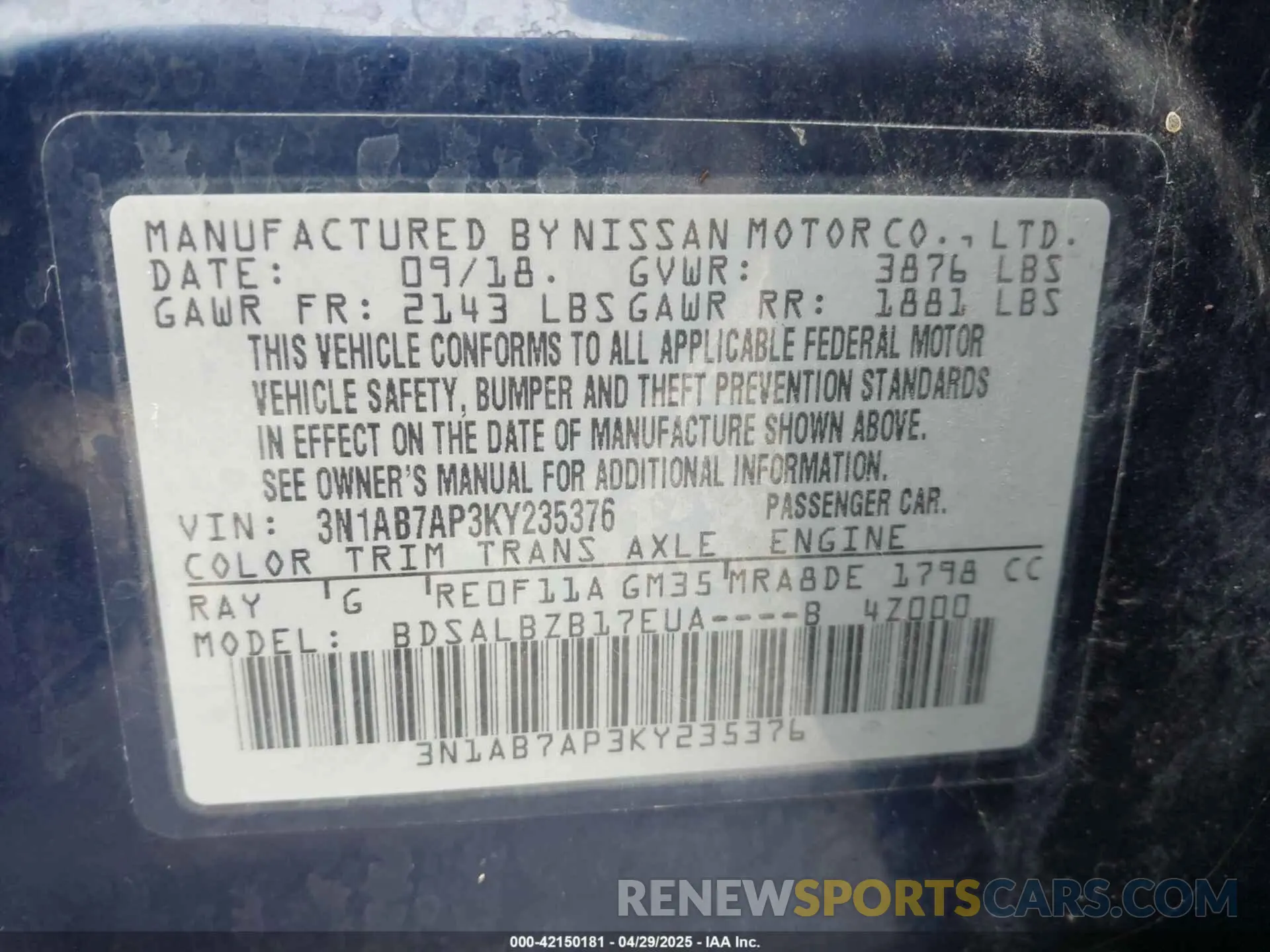 9 Photograph of a damaged car 3N1AB7AP3KY235376 NISSAN SENTRA 2019