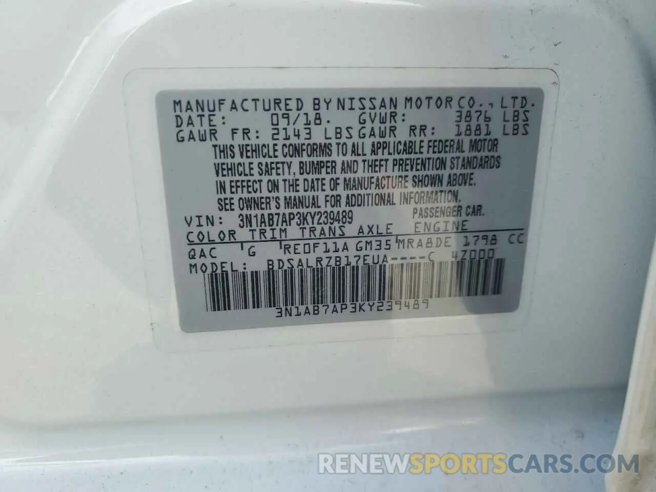 12 Photograph of a damaged car 3N1AB7AP3KY239489 NISSAN SENTRA 2019