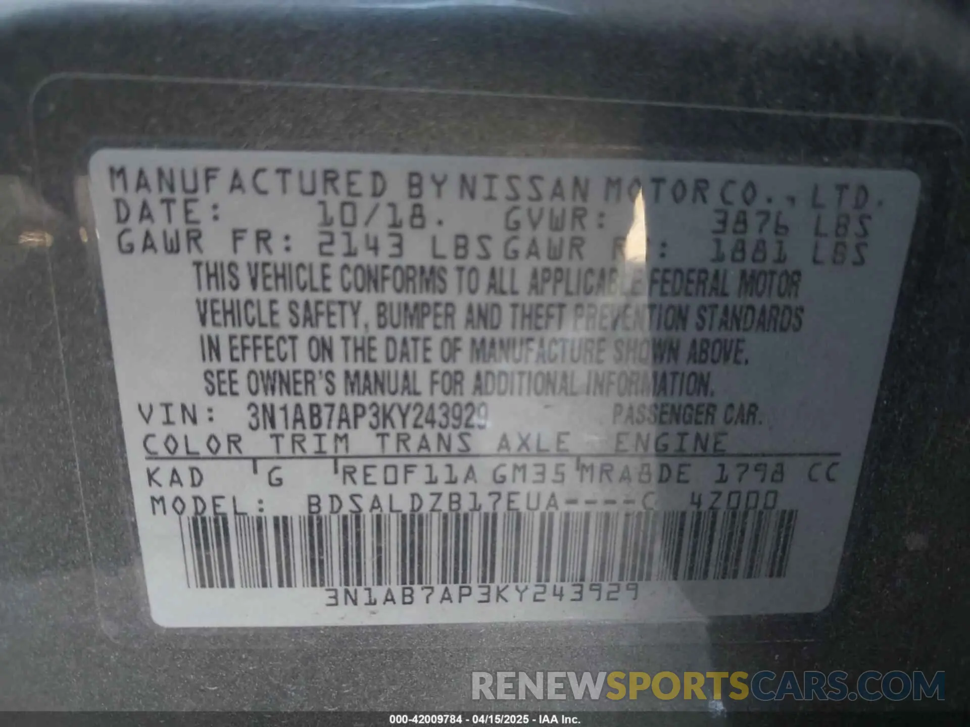 9 Photograph of a damaged car 3N1AB7AP3KY243929 NISSAN SENTRA 2019