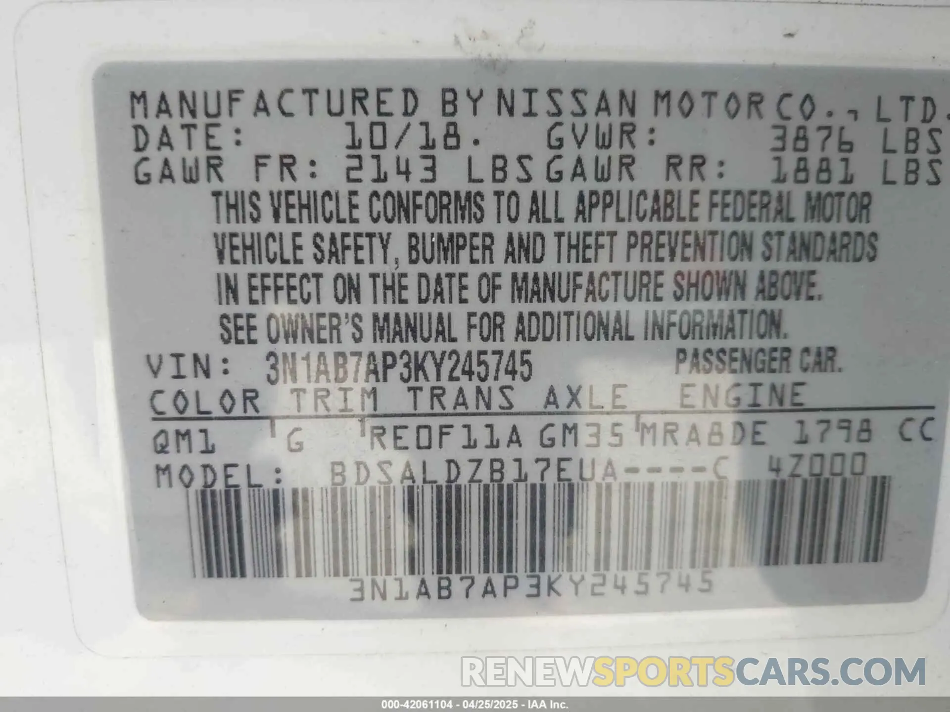 9 Photograph of a damaged car 3N1AB7AP3KY245745 NISSAN SENTRA 2019