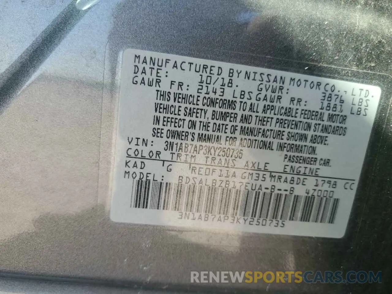 12 Photograph of a damaged car 3N1AB7AP3KY250735 NISSAN SENTRA 2019
