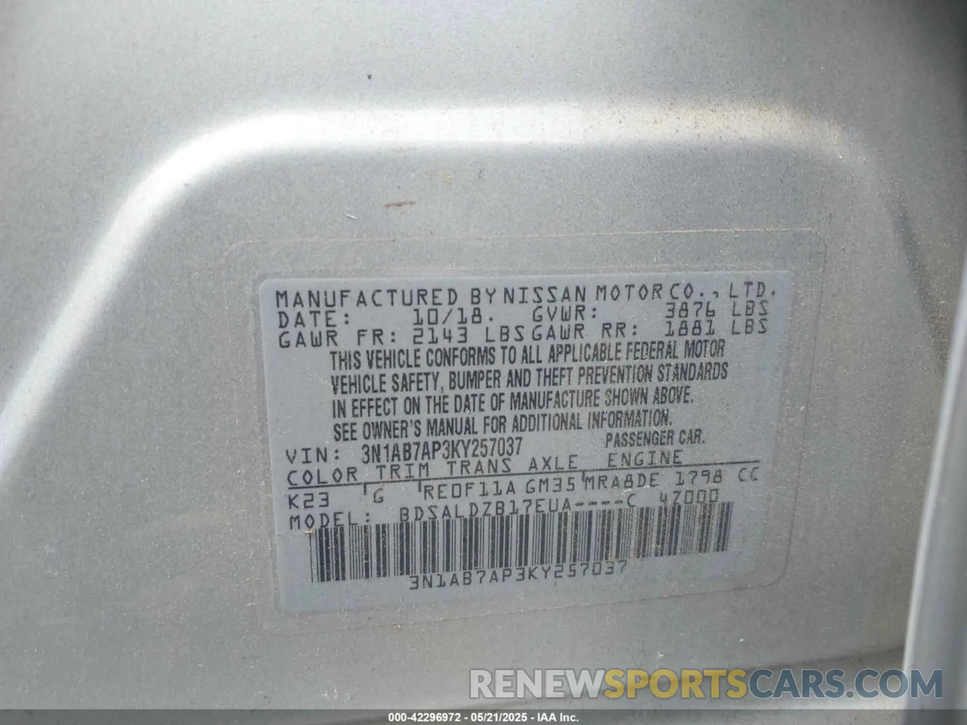 9 Photograph of a damaged car 3N1AB7AP3KY257037 NISSAN SENTRA 2019