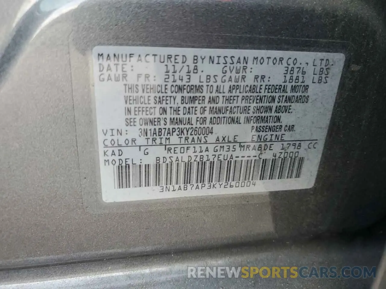 12 Photograph of a damaged car 3N1AB7AP3KY260004 NISSAN SENTRA 2019