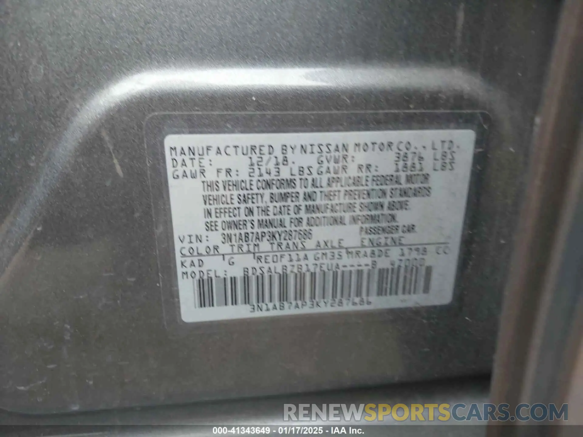 9 Photograph of a damaged car 3N1AB7AP3KY287686 NISSAN SENTRA 2019