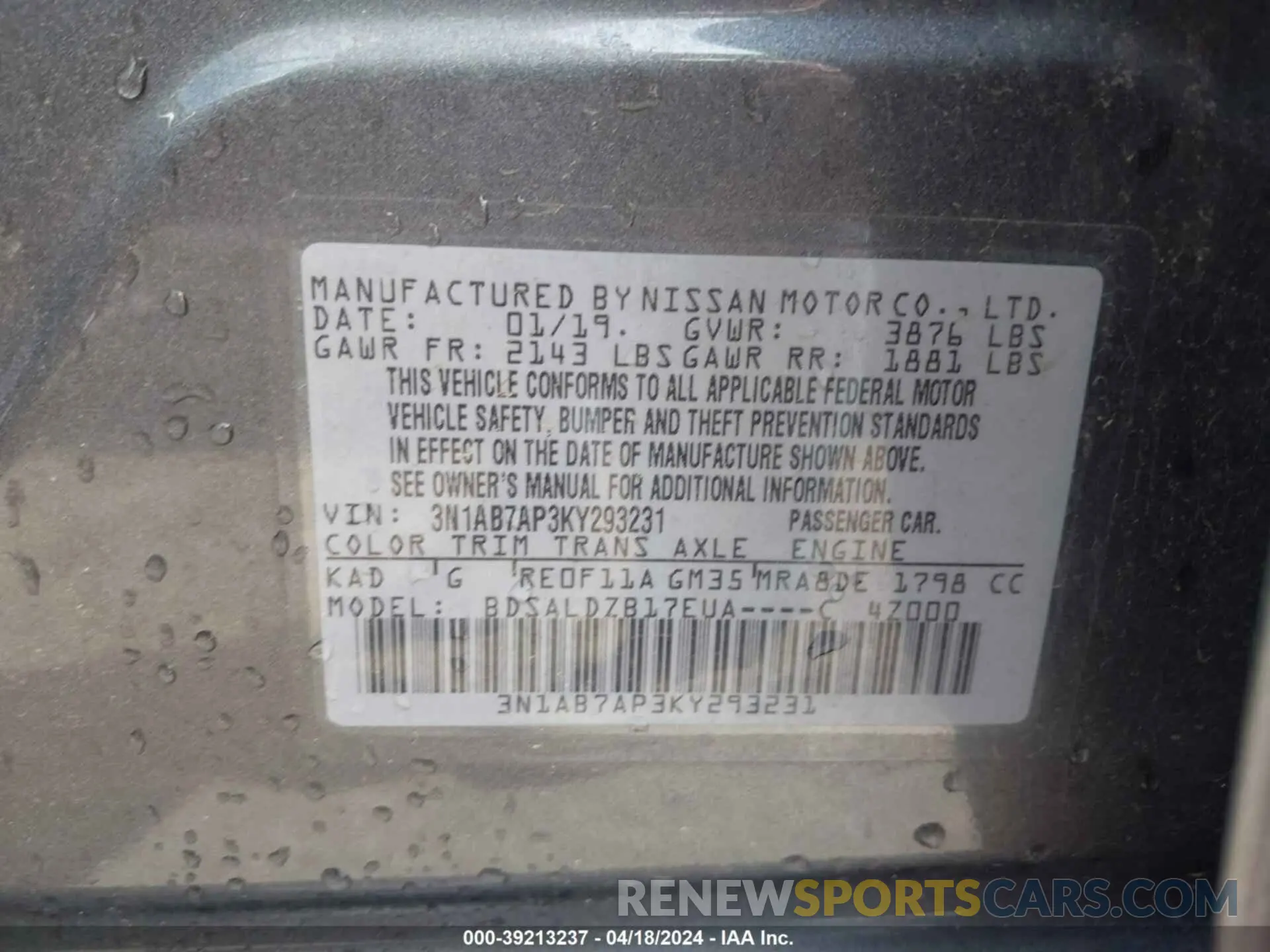 9 Photograph of a damaged car 3N1AB7AP3KY293231 NISSAN SENTRA 2019