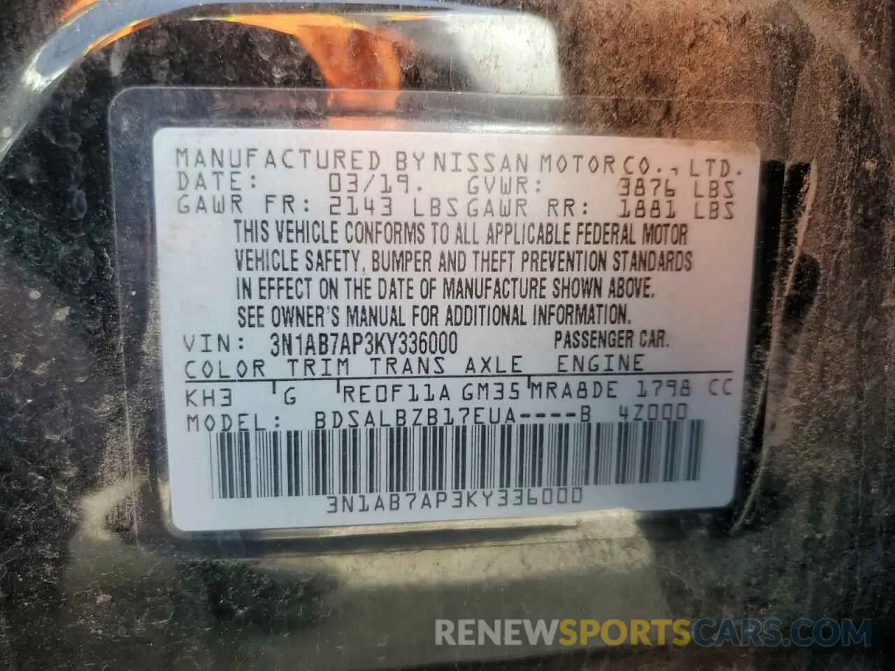 12 Photograph of a damaged car 3N1AB7AP3KY336000 NISSAN SENTRA 2019